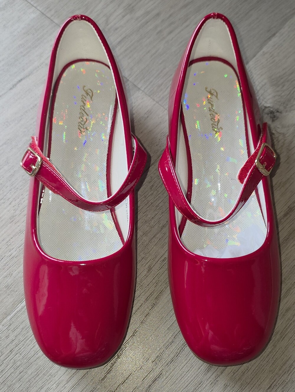 Girls' Furdeour Red Patent Mary Jane Dress Shoes, Size 2 Girls